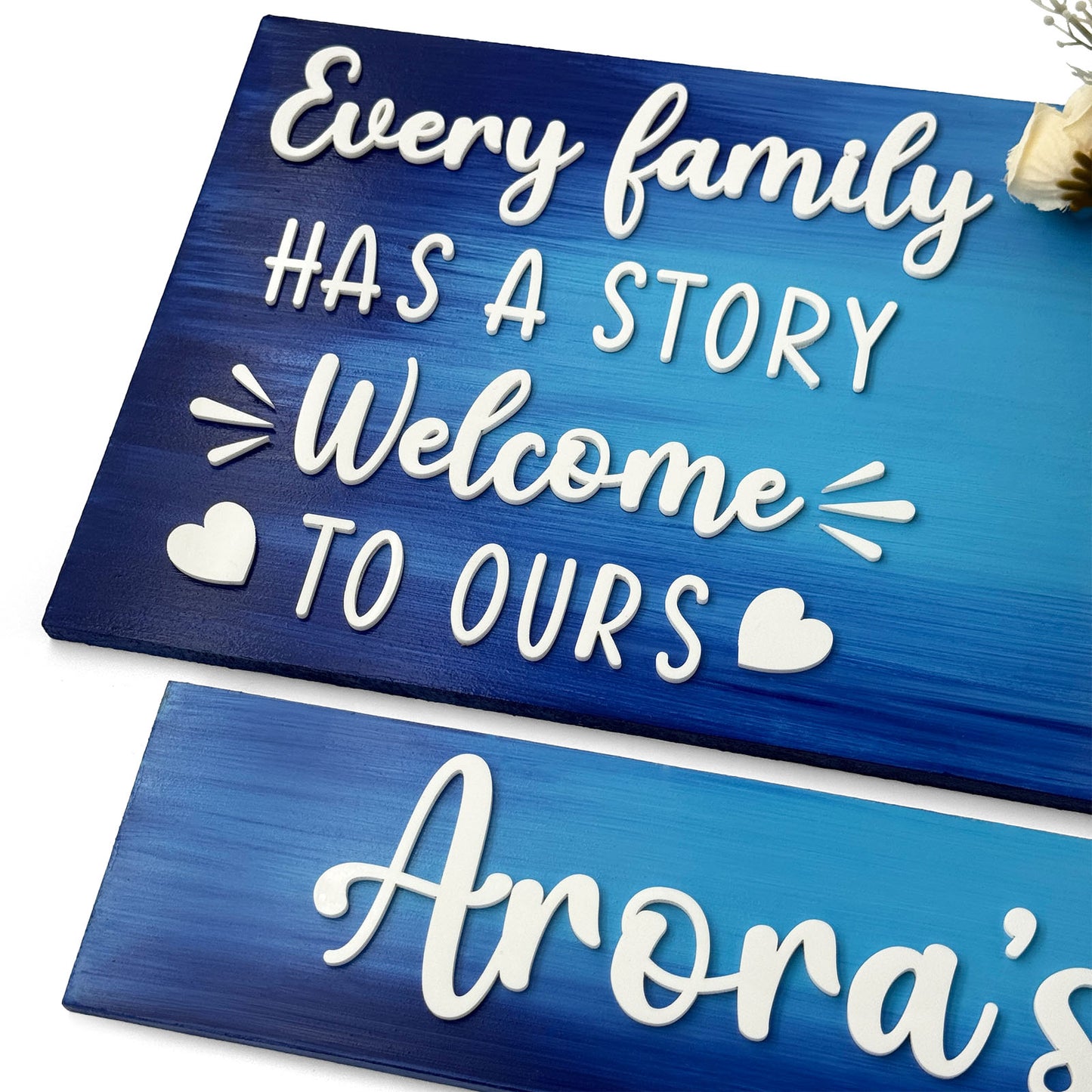 Every Family Has A Story Welcome To Ours Hand-Painted Wooden Name Plate With Jar For Home - Jar Board & One Plank