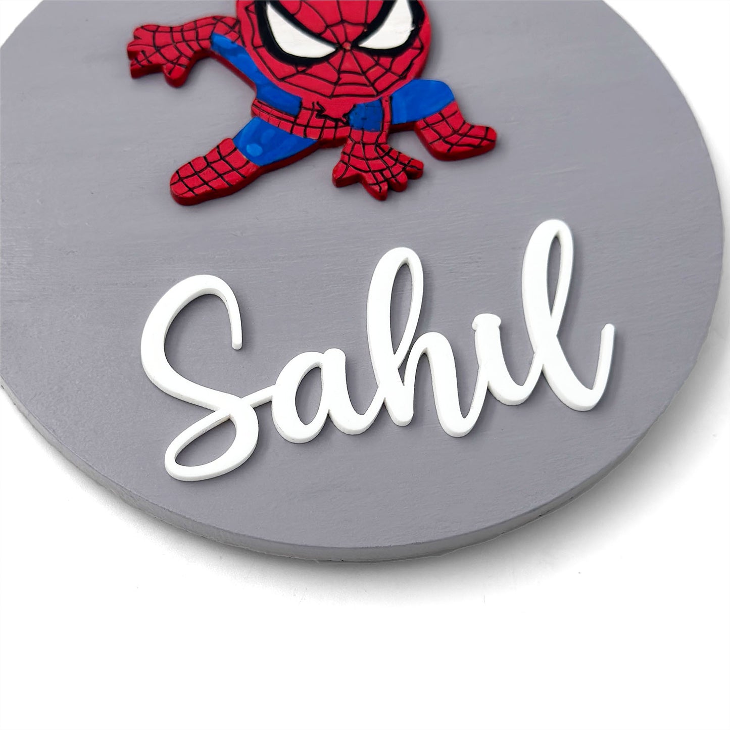 Spider Man Themed Hand-Painted Wooden Name Plate For Kids