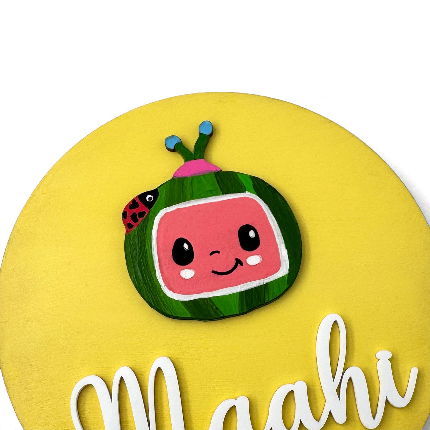 Cocomelon Themed Hand-Painted Wooden Name Plate For Kids