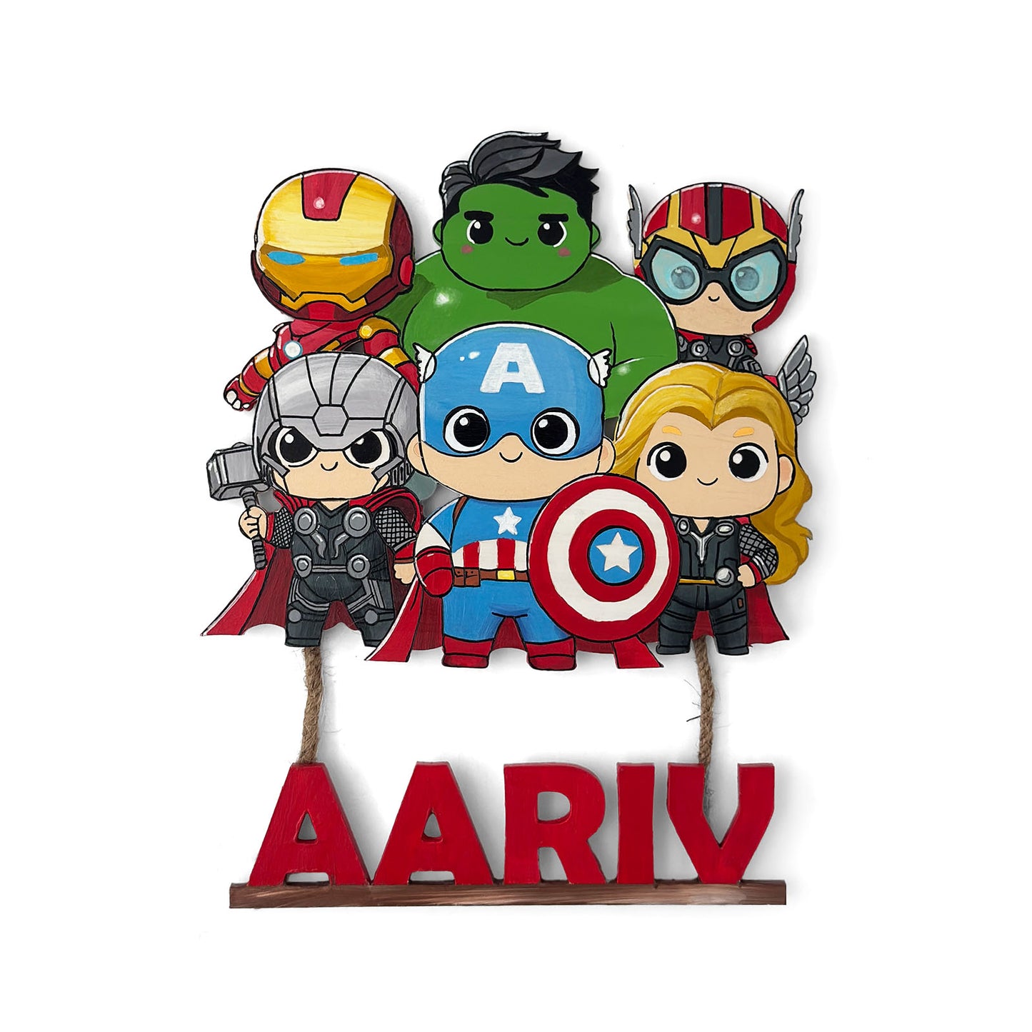 Avengers Themed Hand-Painted Wooden Kids Name Plate - Design 1
