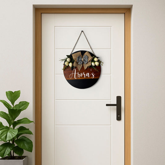 Personlised Hand-Painted Wooden Door Hanger - Black & Wooden Finish