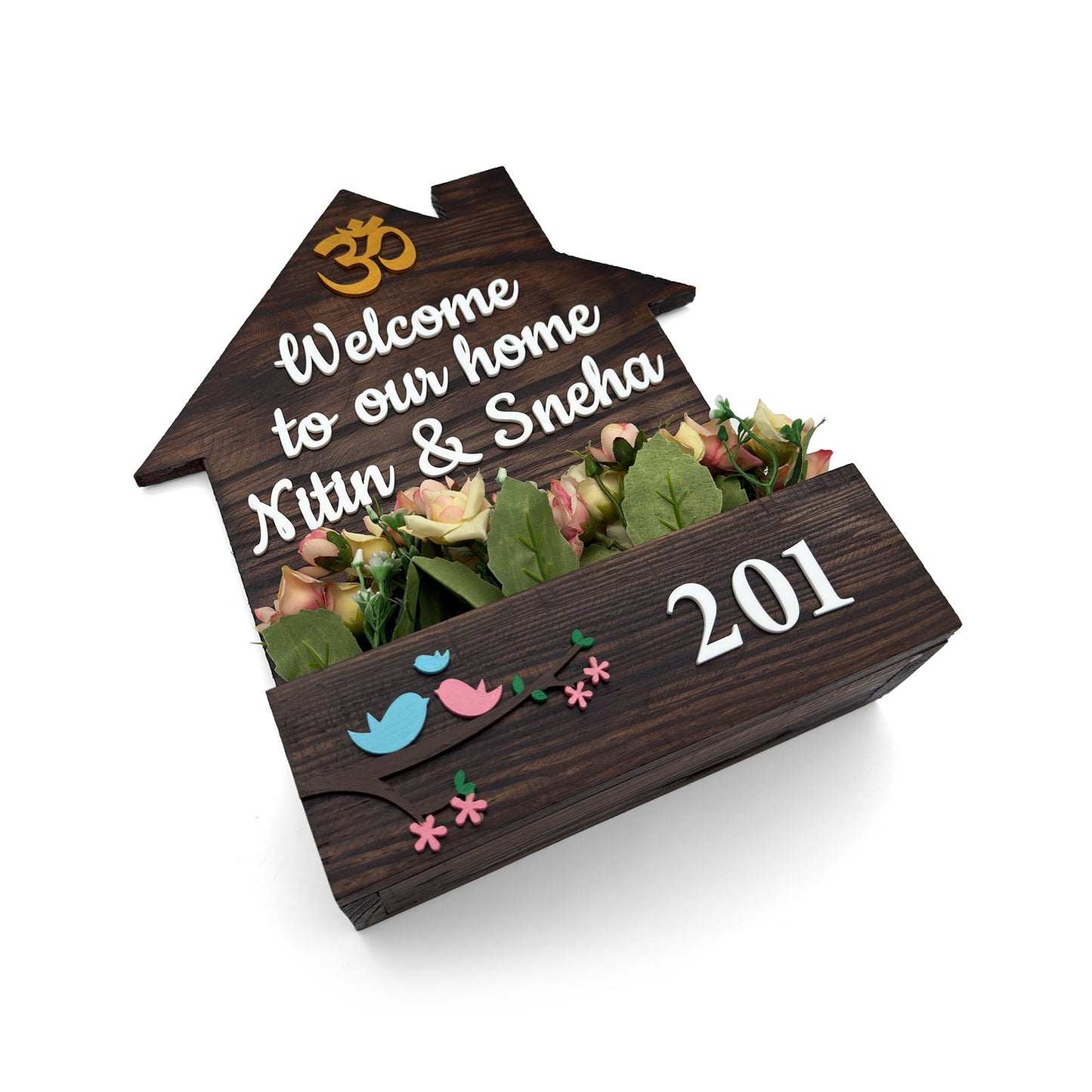 Hut-Shaped Hand-Painted Wooden Planter Name Plate For Home - Wooden Finish