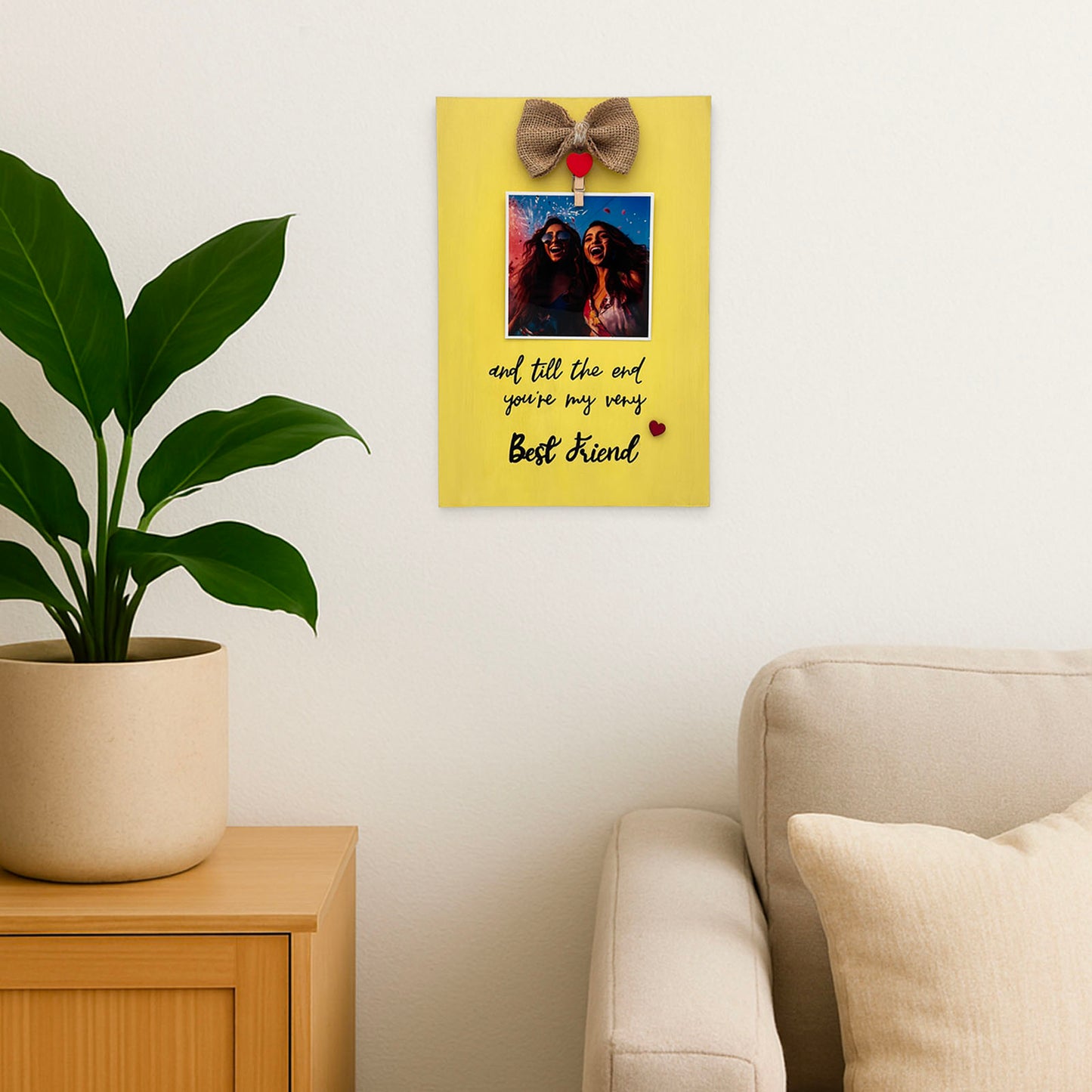 Best Friend Hand-Painted Wooden Photo Holder - Yellow