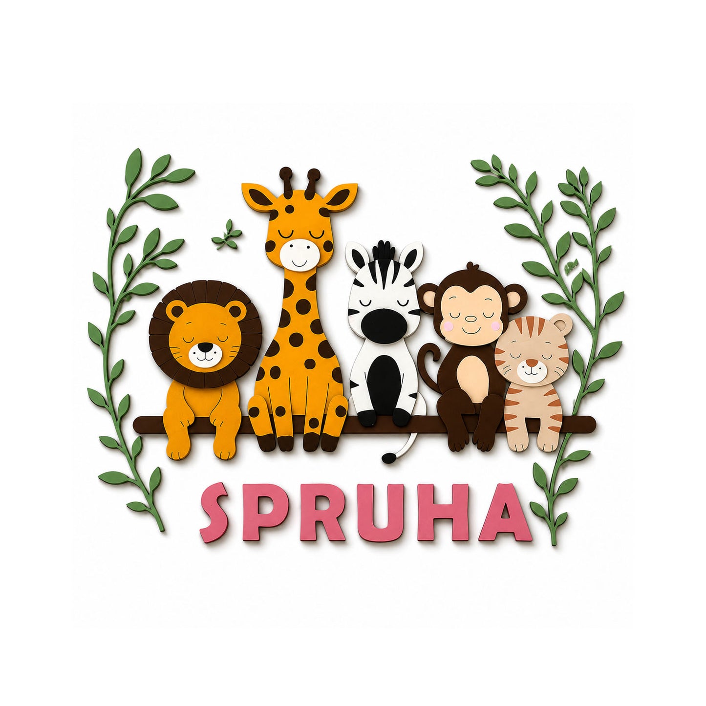 Animals Themed Hand-Painted Wooden Personalised Name Plate Wall Decor