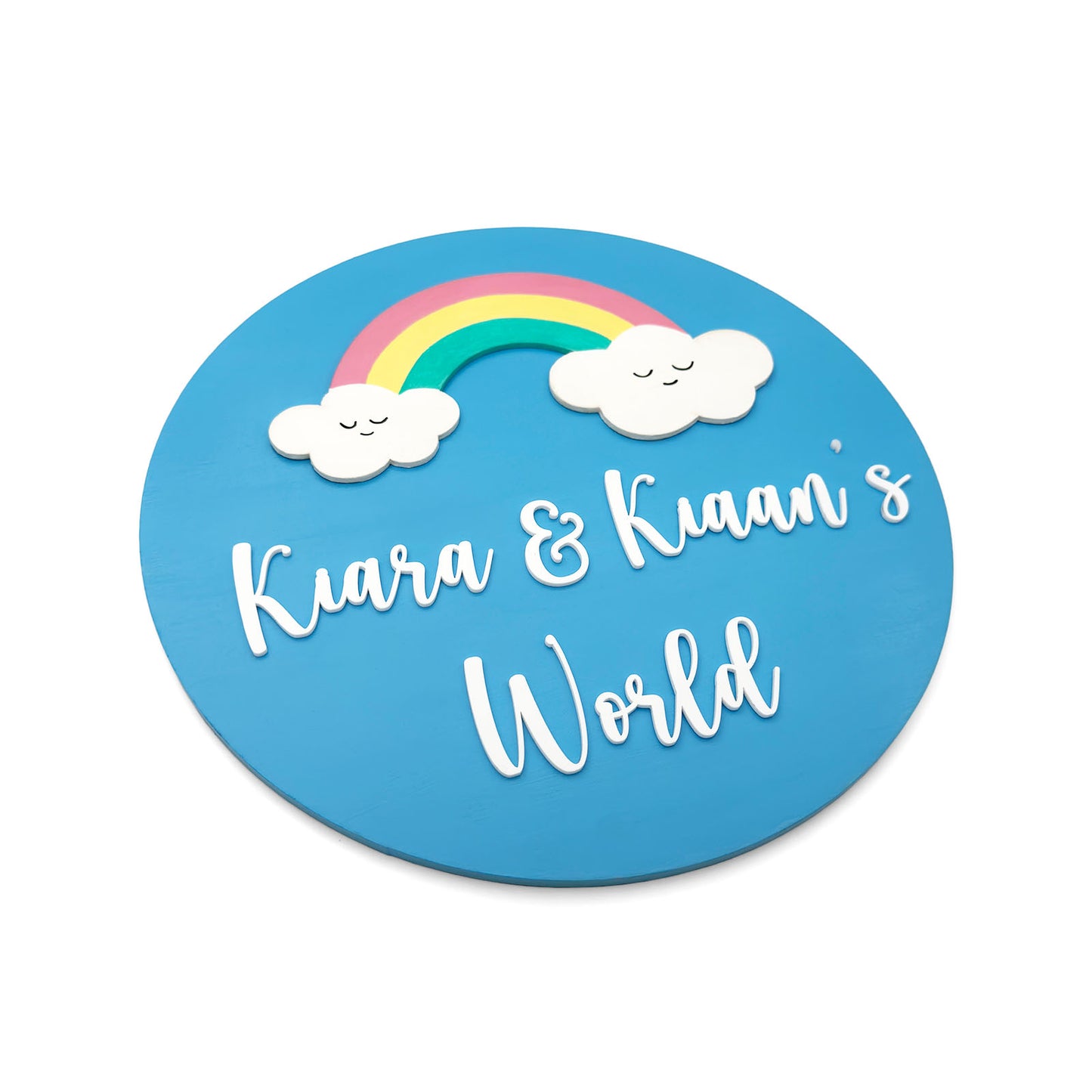 Rainbow Themed Hand-Painted Wooden Round Kids Name Plate