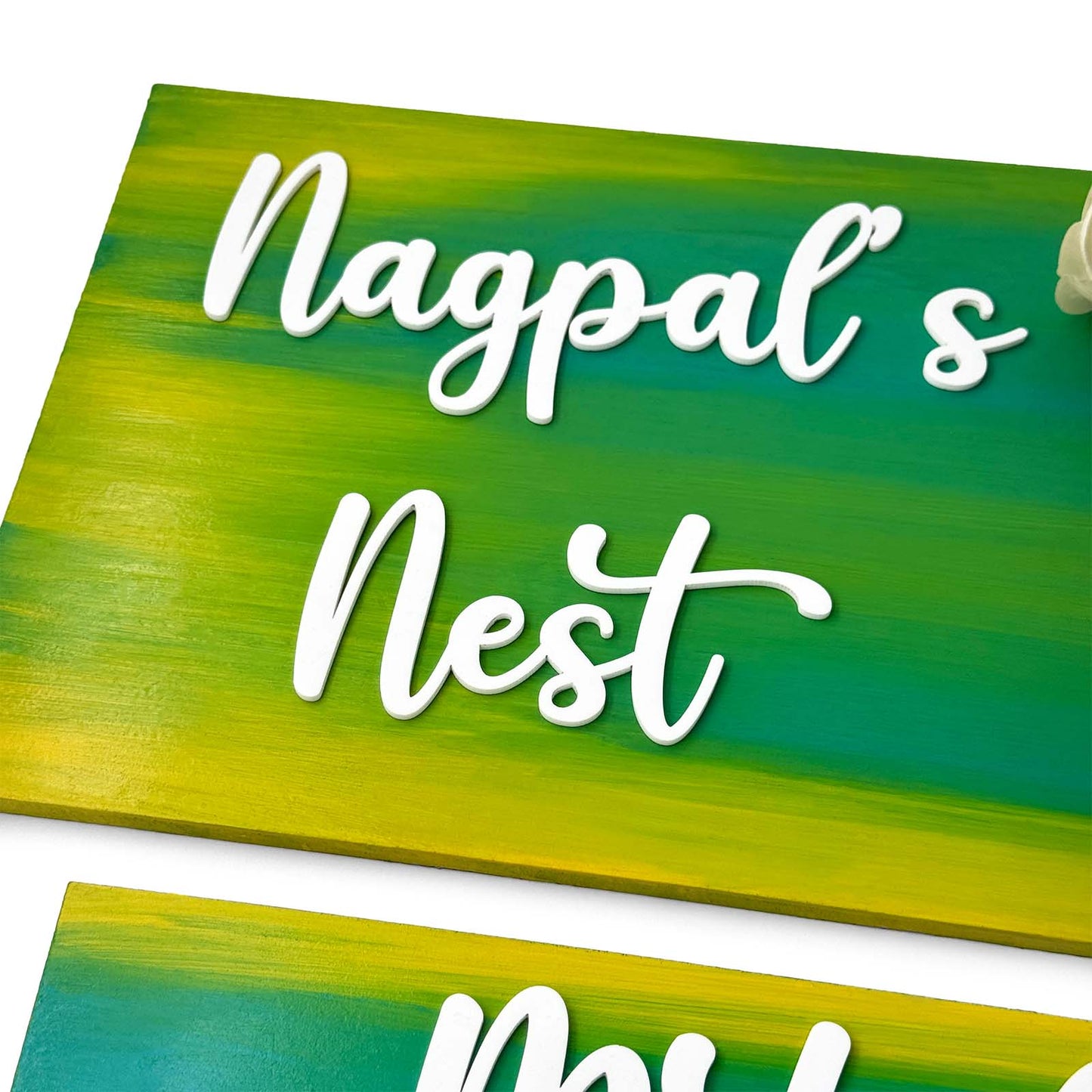 Hand-Painted Wooden Name Plate With Jar For Home - Jar Board & Two Planks