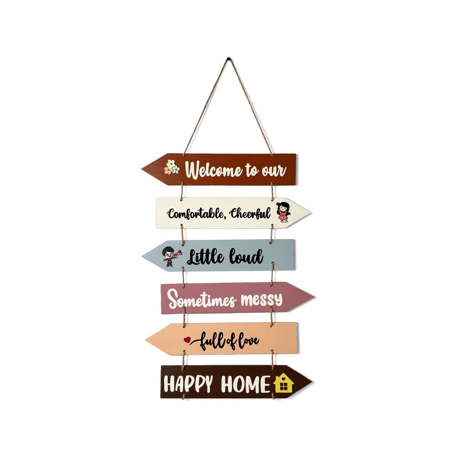 Welcome To Our Home Hand-Painted Wooden Arrow Plank Wall Hanging - Design 14