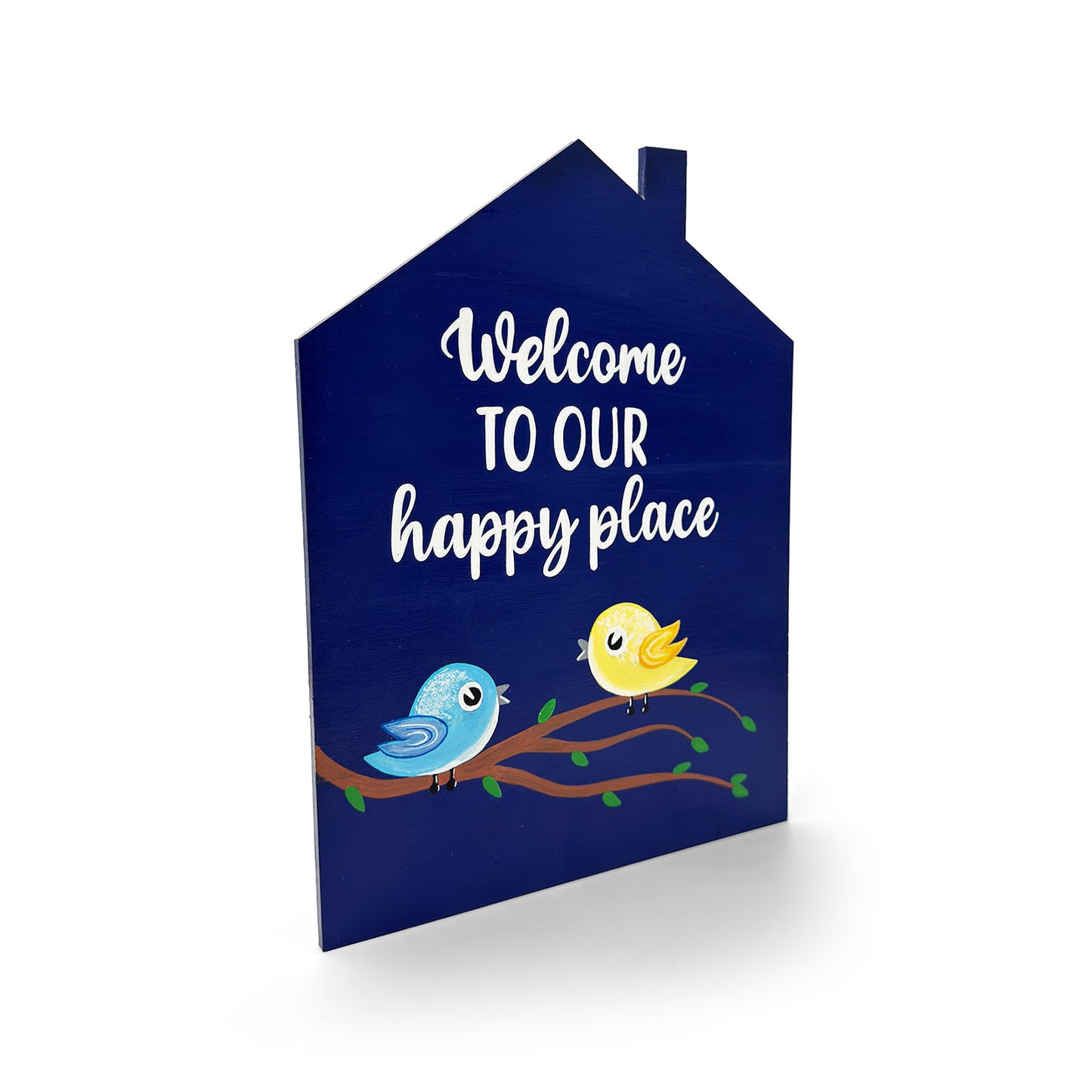 Welcome To Our Happy Place Hand-Painted Wooden Wall Hanging