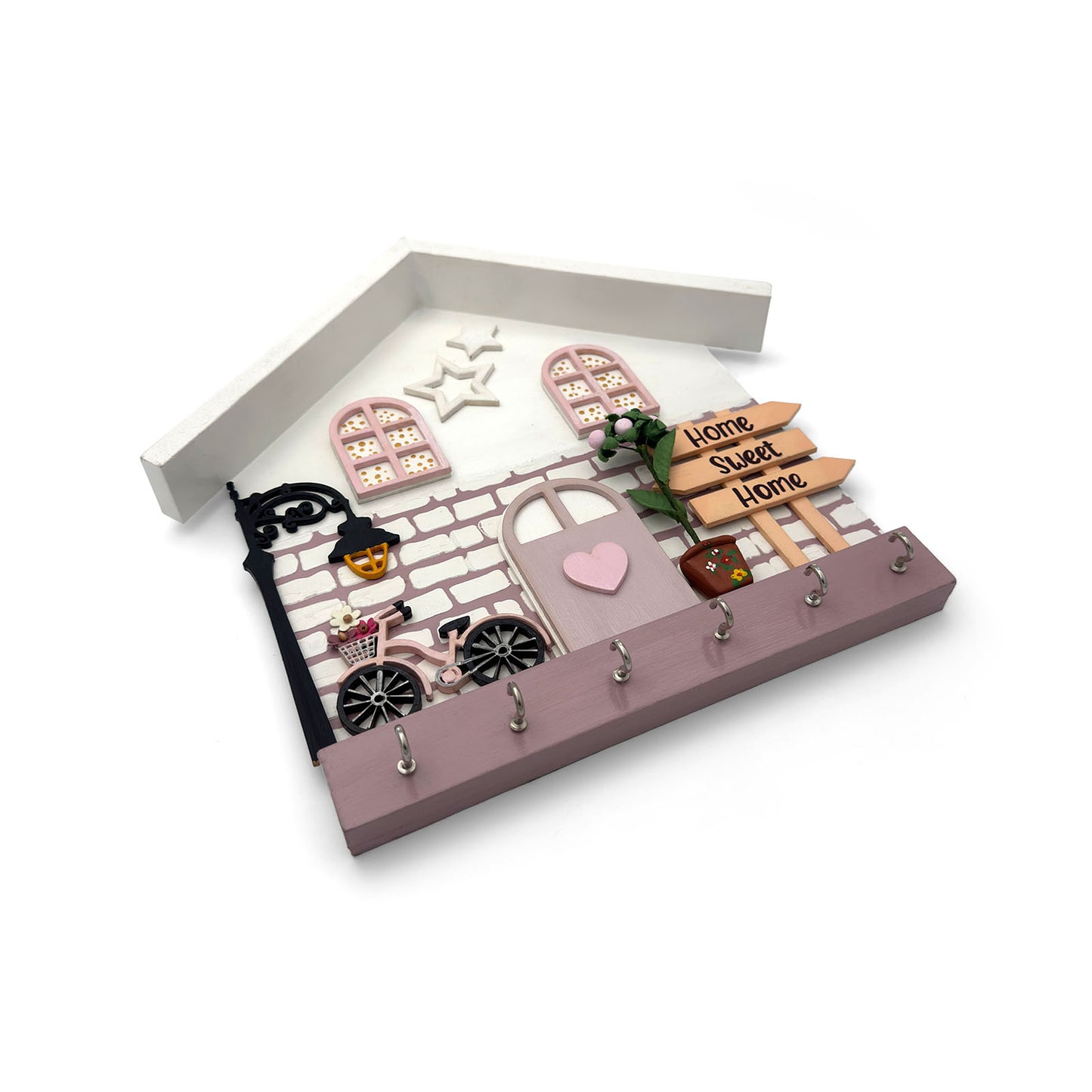 Personalised Hand-Painted Wooden Hut Key Holder With Bricks Texture