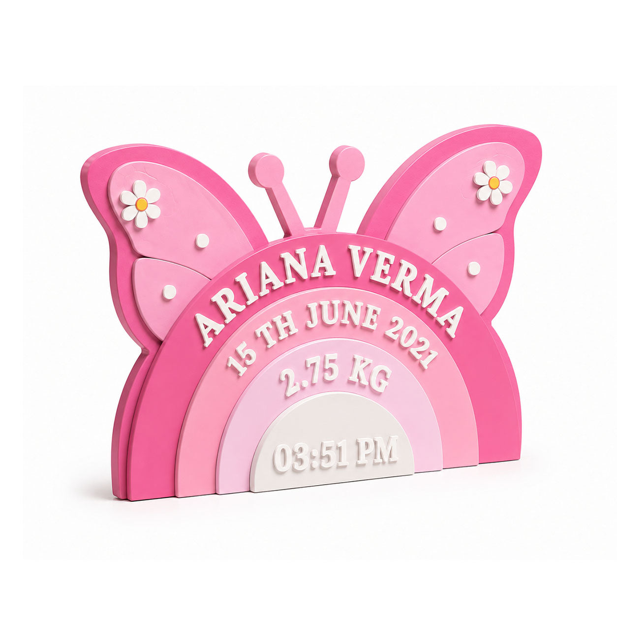 Butterfly Themed Hand-Painted Wooden Personalised Baby Birth Details Name Plate