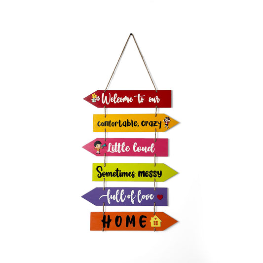 Welcome To Our Home Hand-Painted Wooden Arrow Plank Wall Hanging - Design 11