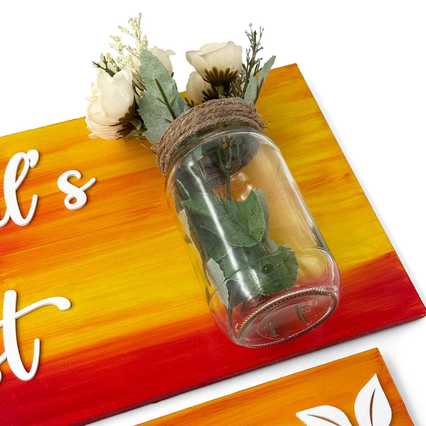 Hand-Painted Wooden Name Plate With Jar For Home - Jar Board & One Plank