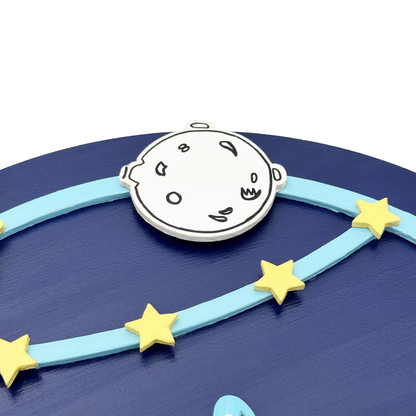 Space Themed Hand-Painted Wooden Round Kids Name Plate - Design 2