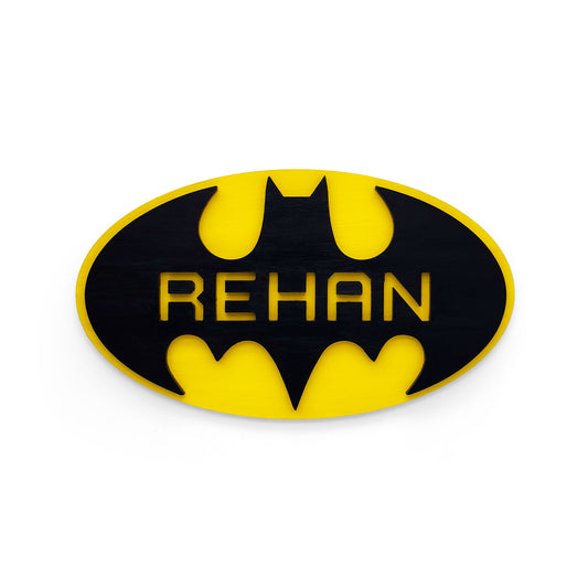 Batman Themed Hand-Painted Wooden Kids Name Plate