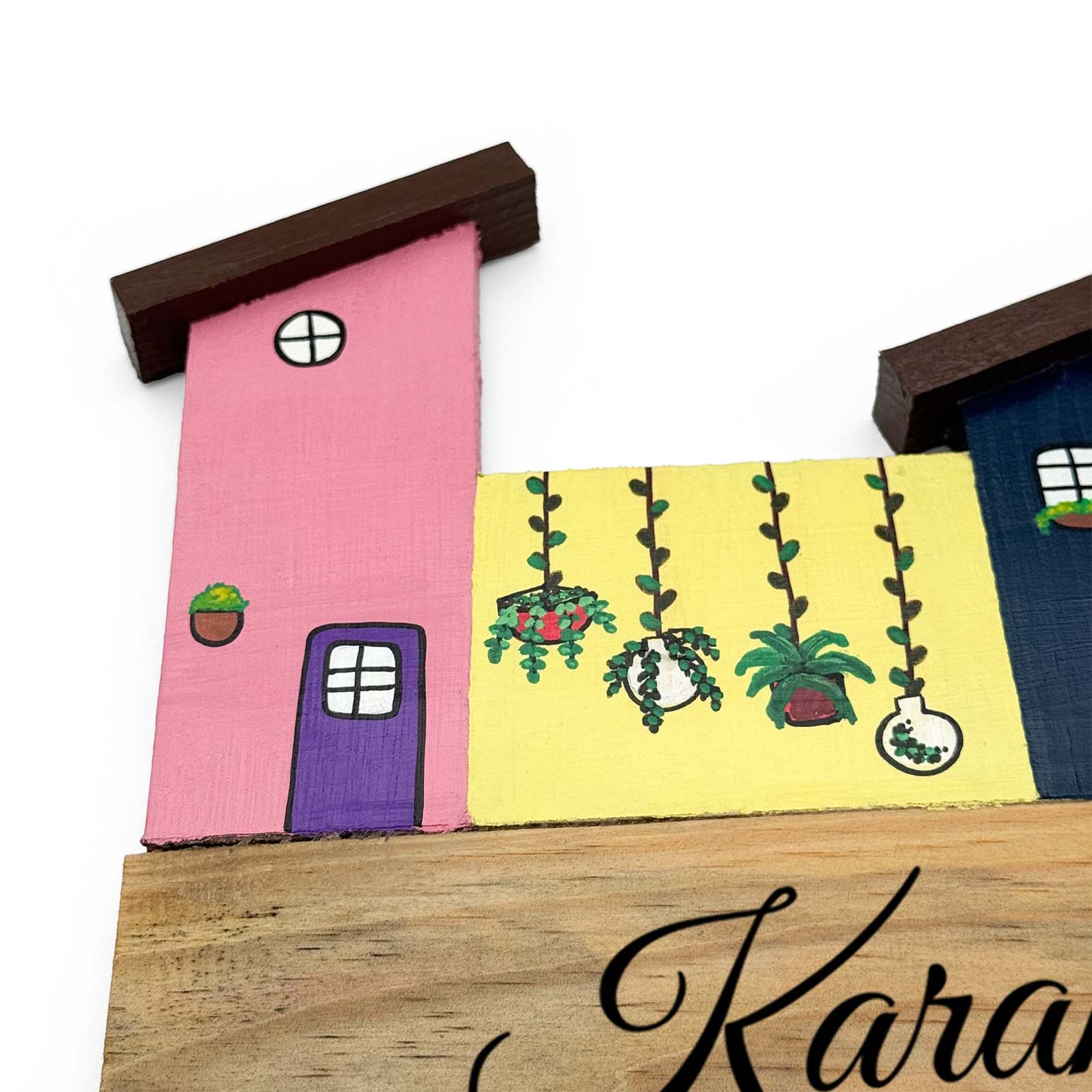 Hut-Shaped Hand-Painted Wooden Name Plate For Home - Hut Board Design 5