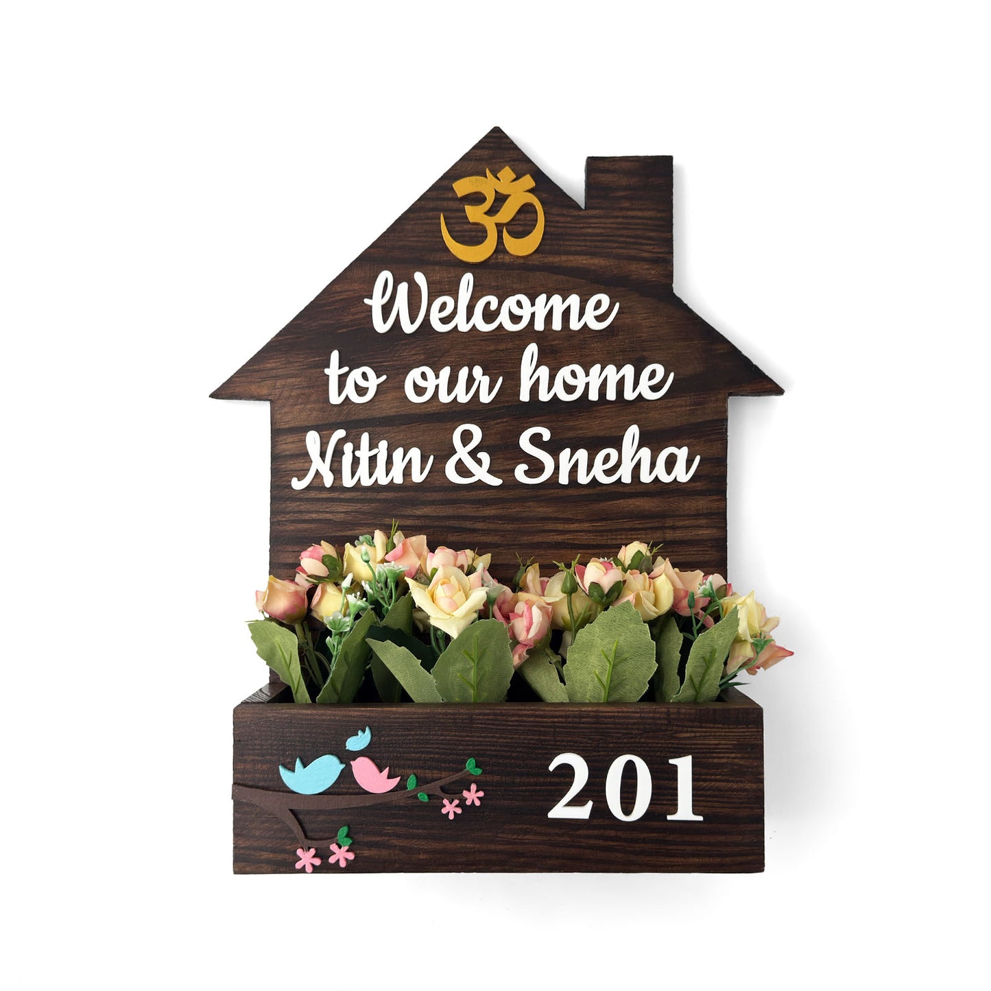 Hut-Shaped Hand-Painted Wooden Planter Name Plate For Home - Wooden Finish