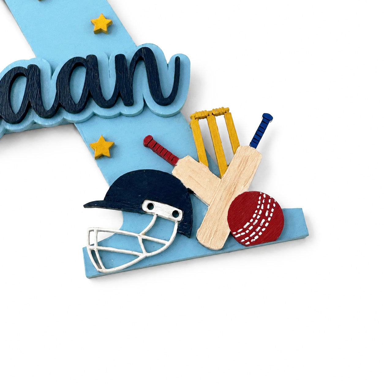 Sports Themed Layered Alphabet Initial Hand-Painted Wooden Kids Name Plate - Design 1