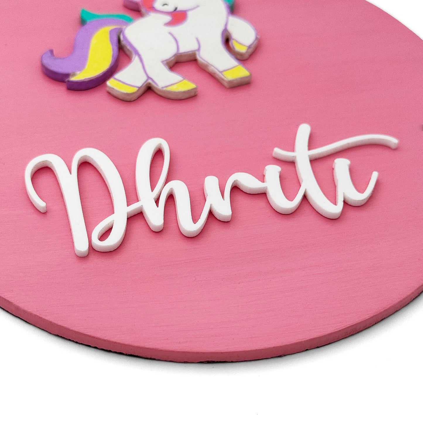 Unicorn Themed Hand-Painted Wooden Mini Kids Name Plate