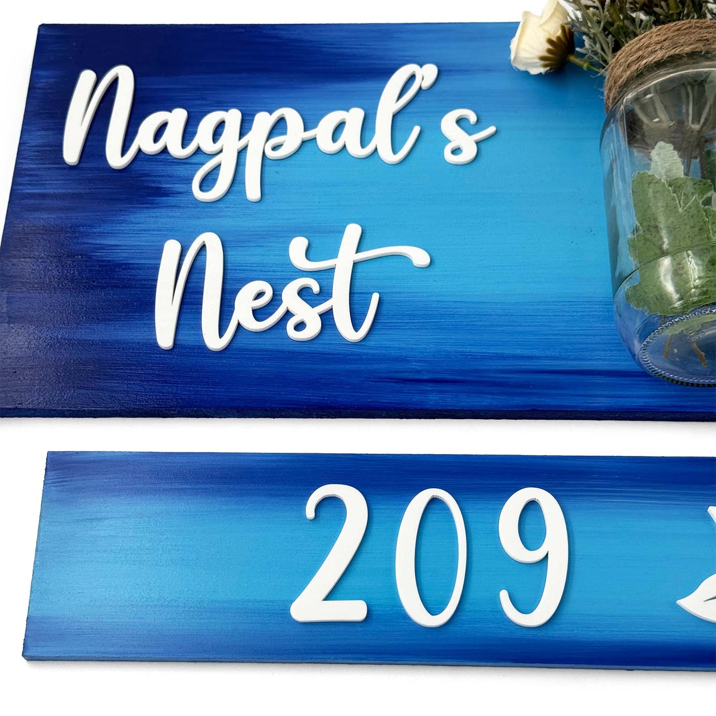 Hand-Painted Wooden Name Plate With Jar For Home - Jar Board & One Plank