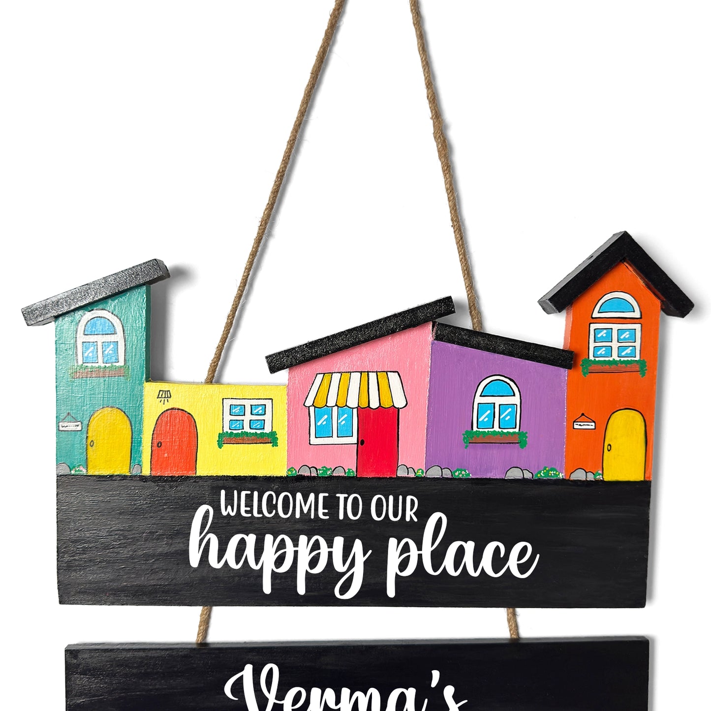 Hut-Shaped Hand-Painted Wooden Name Plate For Home - Hut Board & Two Planks Design 1