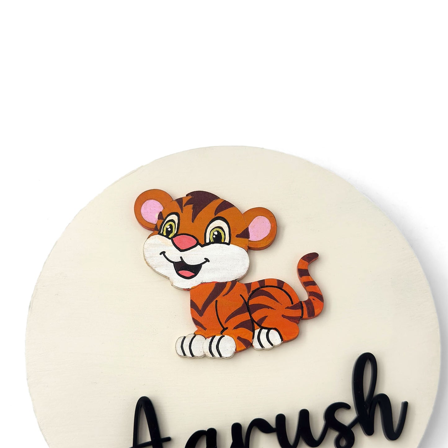 Tiger Themed Hand-Painted Wooden Name Plate For Kids