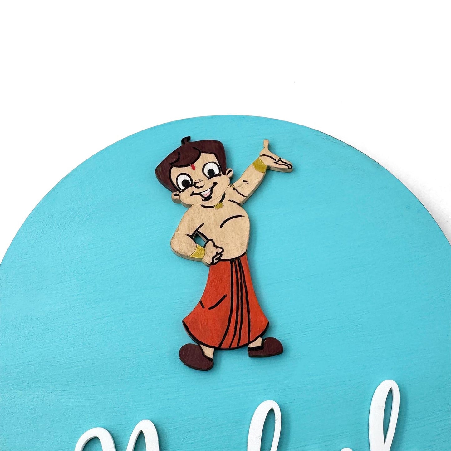 Chhota Bheem Themed Hand-Painted Wooden Name Plate For Kids