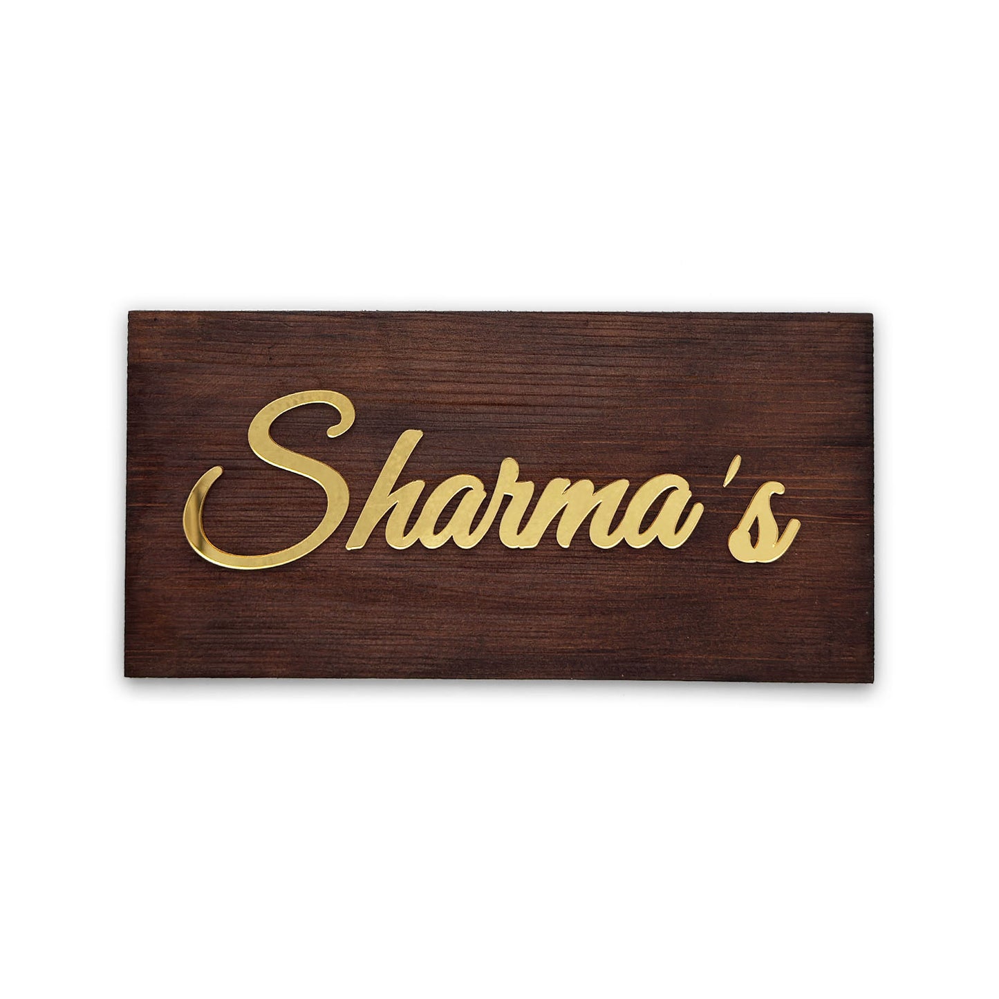 Rectangular Hand-Painted Wooden Name Plate For Home - Wooden Finish