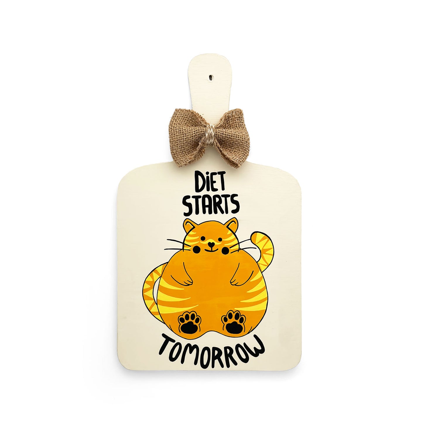 Diet Starts Tomorrow Hand-Painted Wooden Chopping Board Kitchen Wall Hanging - Beige