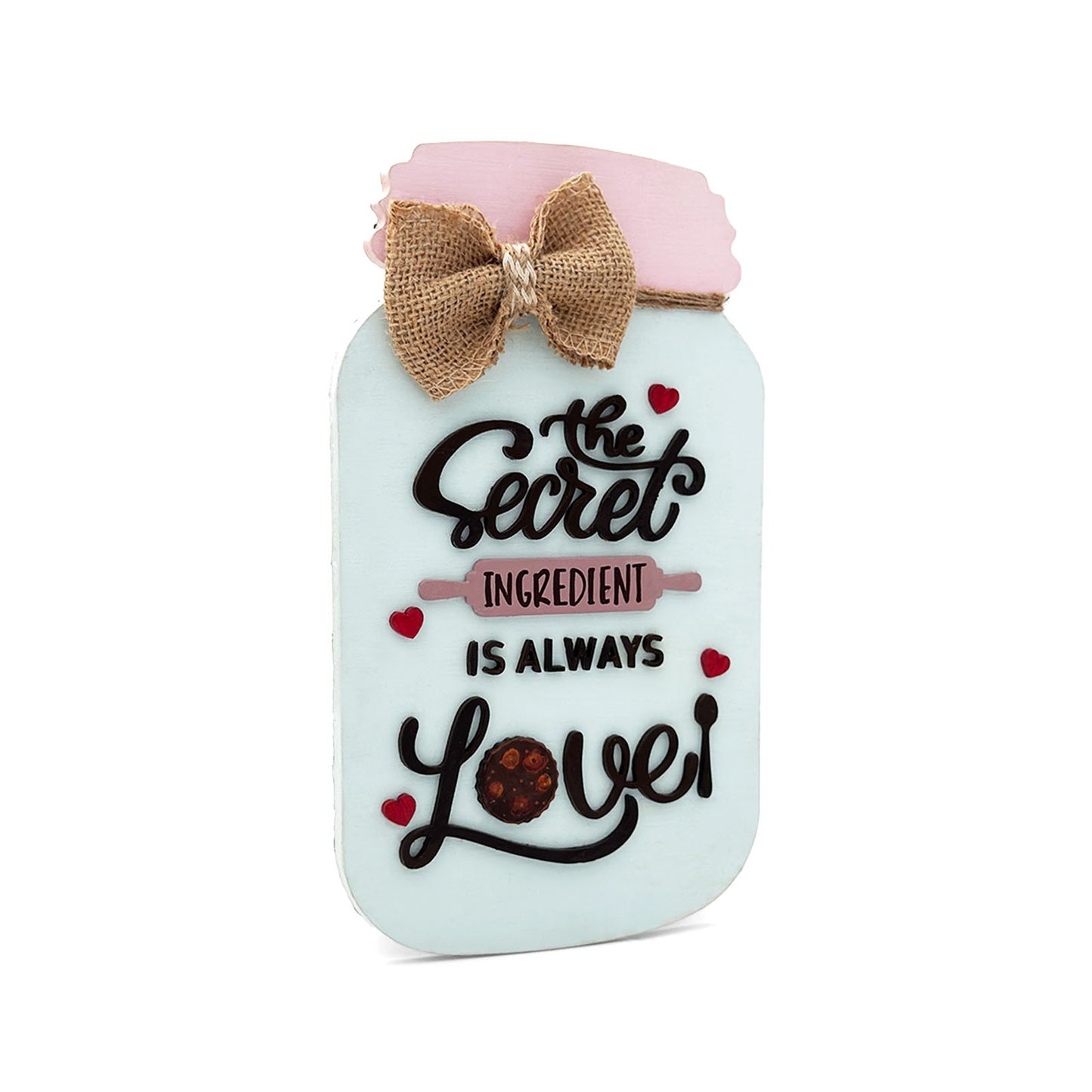 The Secret Ingredient Is Always Love Hand-Painted Wooden Jar Kitchen Wall Hanging - Light Blue