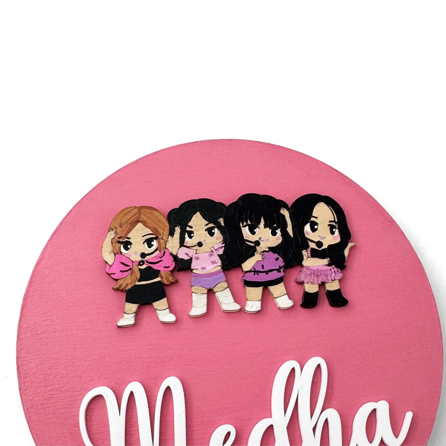 Black Pink Themed Hand-Painted Wooden Name Plate For Kids