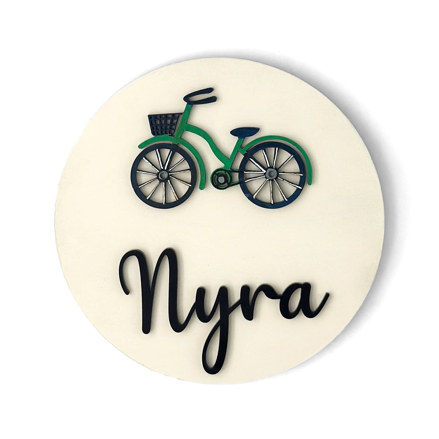 Bicycle Themed Hand-Painted Wooden Name Plate For Kids