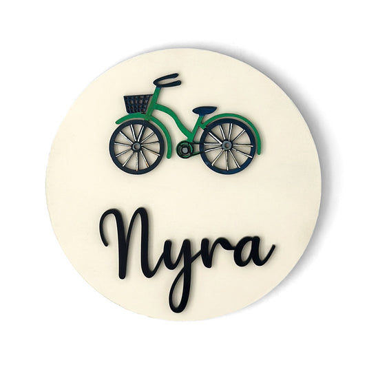 Bicycle Themed Hand-Painted Wooden Name Plate For Kids