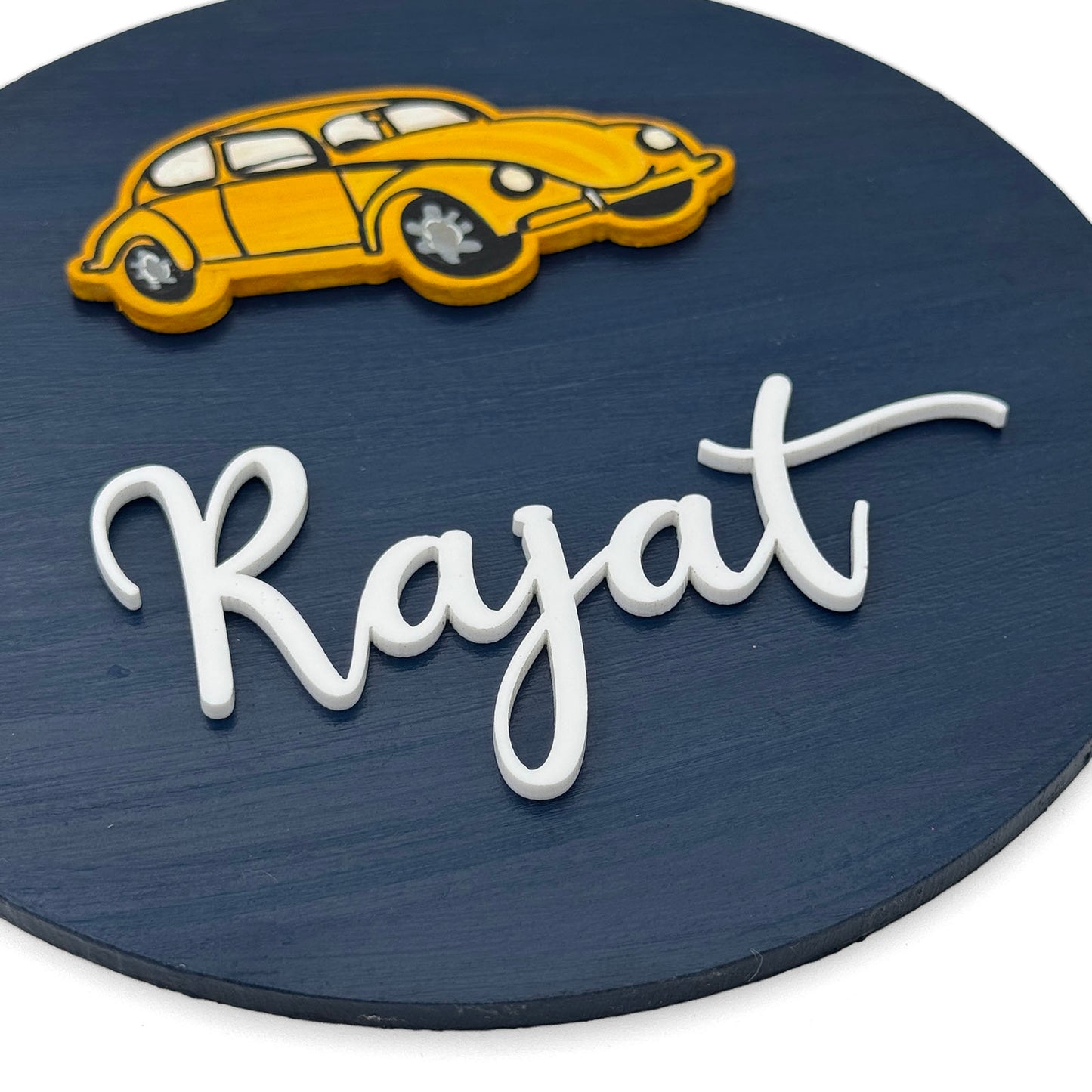 Car Themed Hand-Painted Wooden Mini Kids Name Plate
