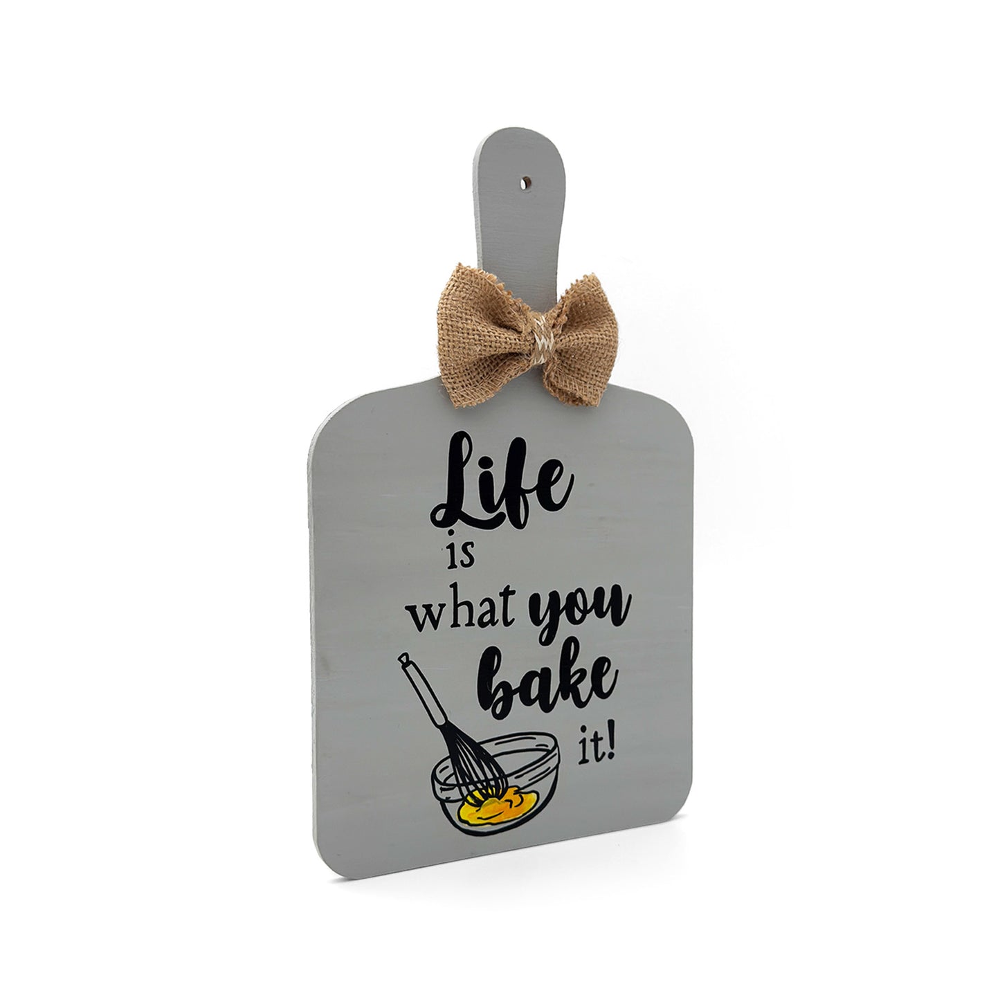 Life Is What You Bake It Hand-Painted Wooden Chopping Board Kitchen Wall Hanging - Grey