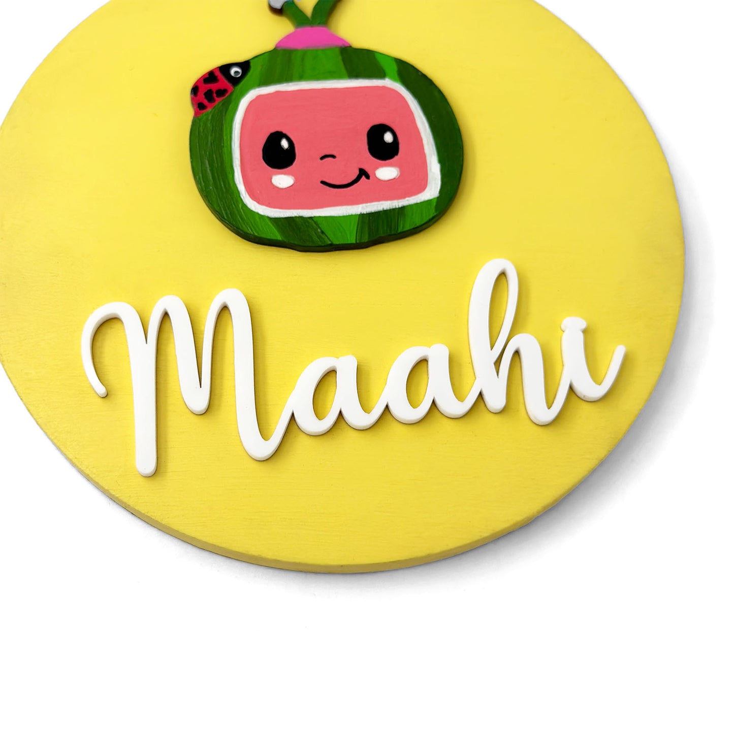 Cocomelon Themed Hand-Painted Wooden Name Plate For Kids