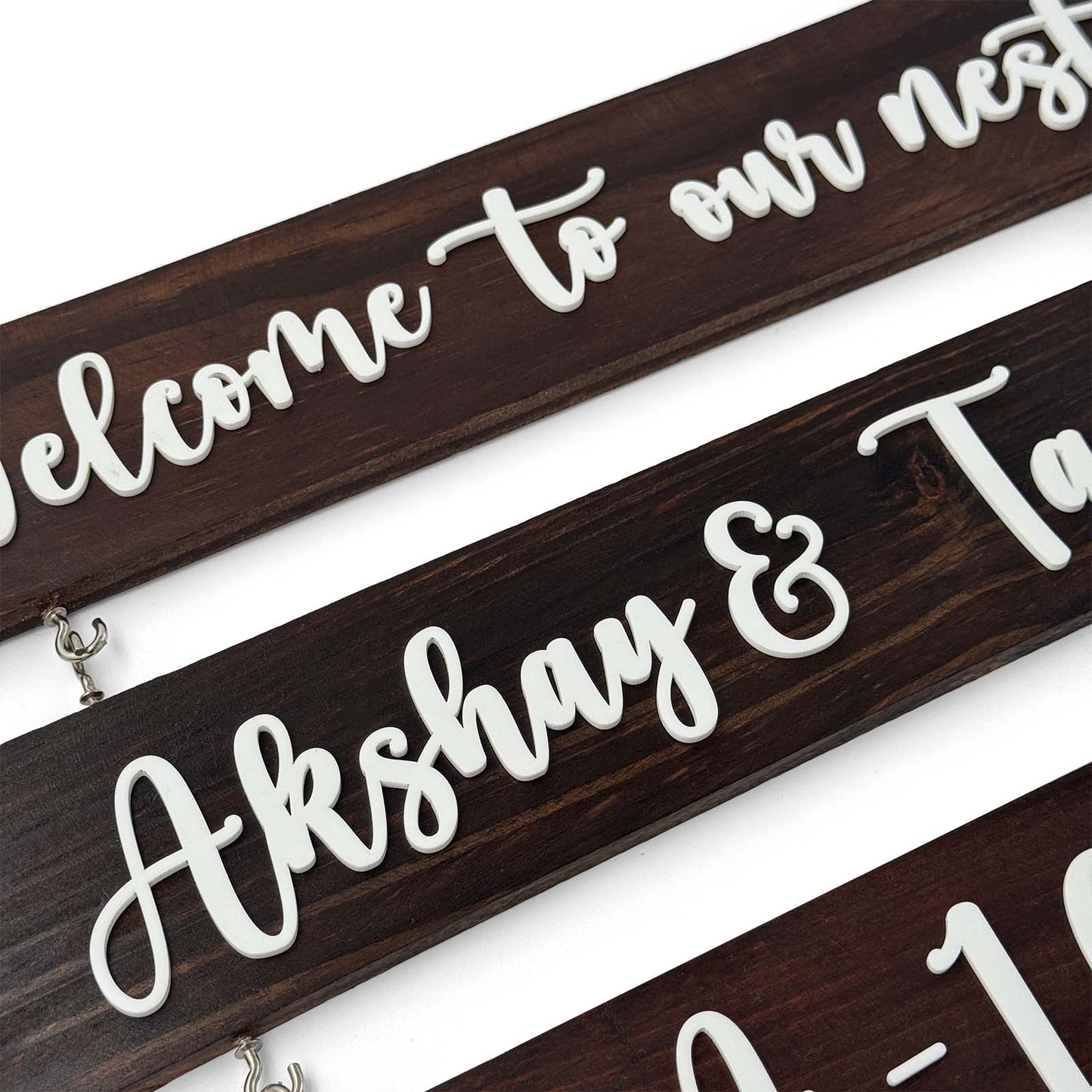 Three Plank Hand-Painted Wooden Name Plate For Home - Wooden Finish