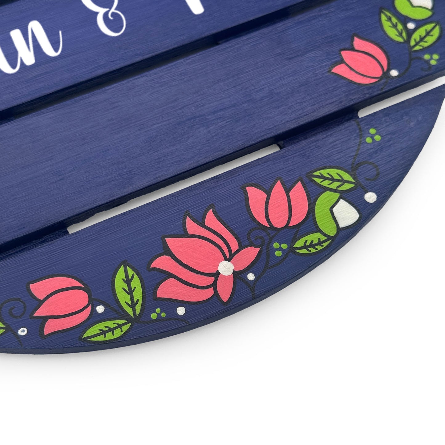Lotus Artwork Hand-Painted Wooden Madhubani Round Name Plate For Home