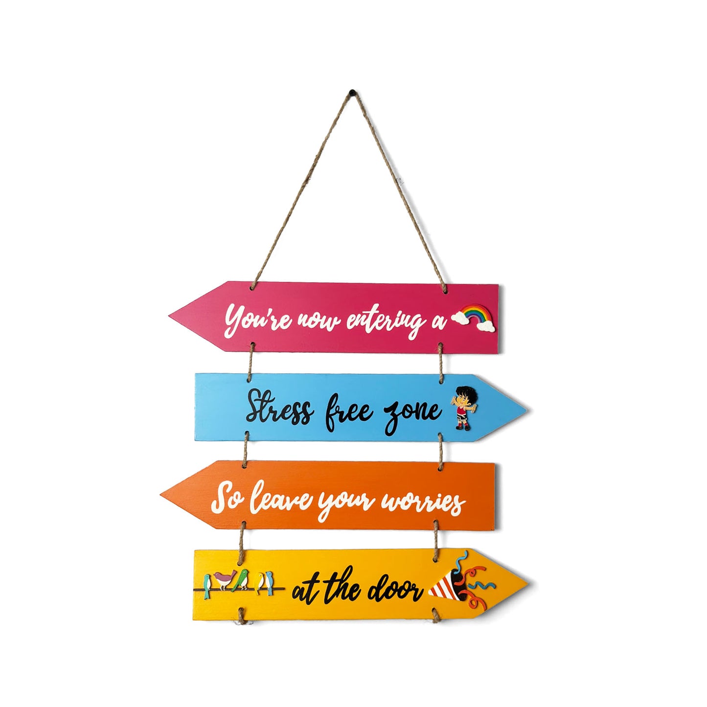 Stress Free Zone Hand-Painted Wooden Arrow Plank Wall Hanging