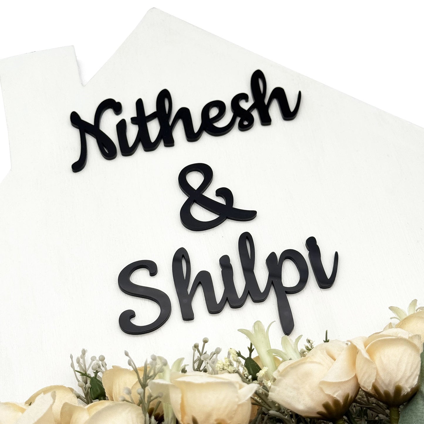 Hut-Shaped Hand-Painted Wooden Planter Name Plate For Home - White & Grey