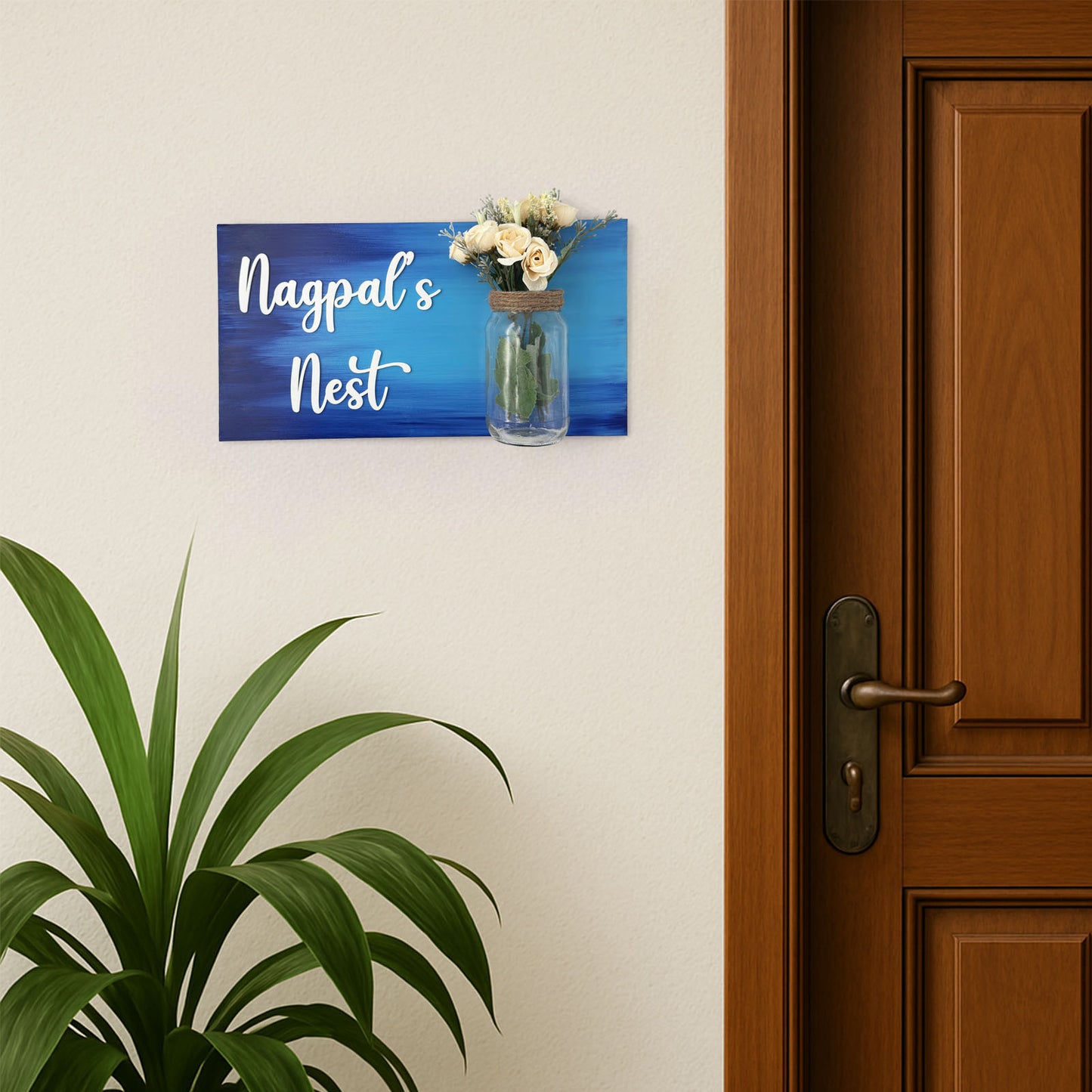 Hand-Painted Wooden Name Plate With Jar For Home - Only Jar Board