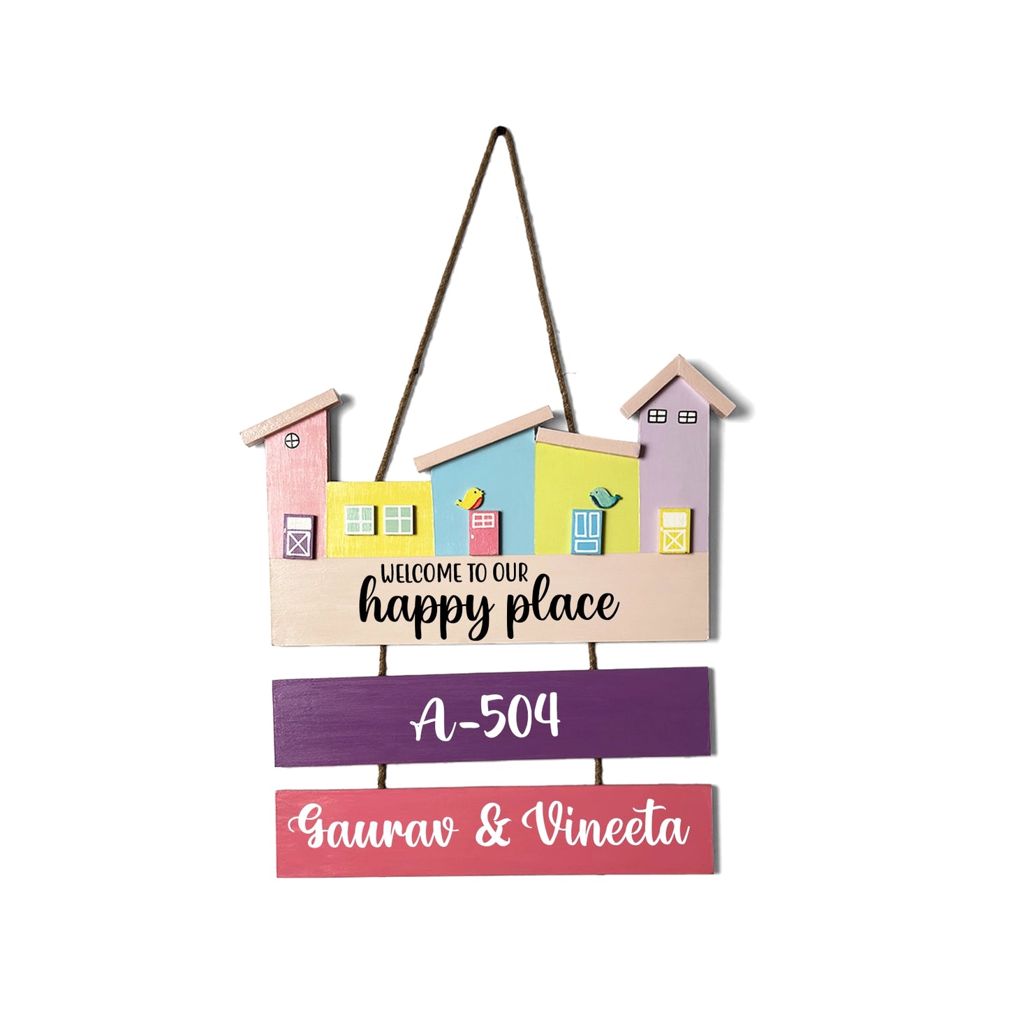 Hut-Shaped Hand-Painted Wooden Name Plate For Home - Hut Board & Two Planks Design 2