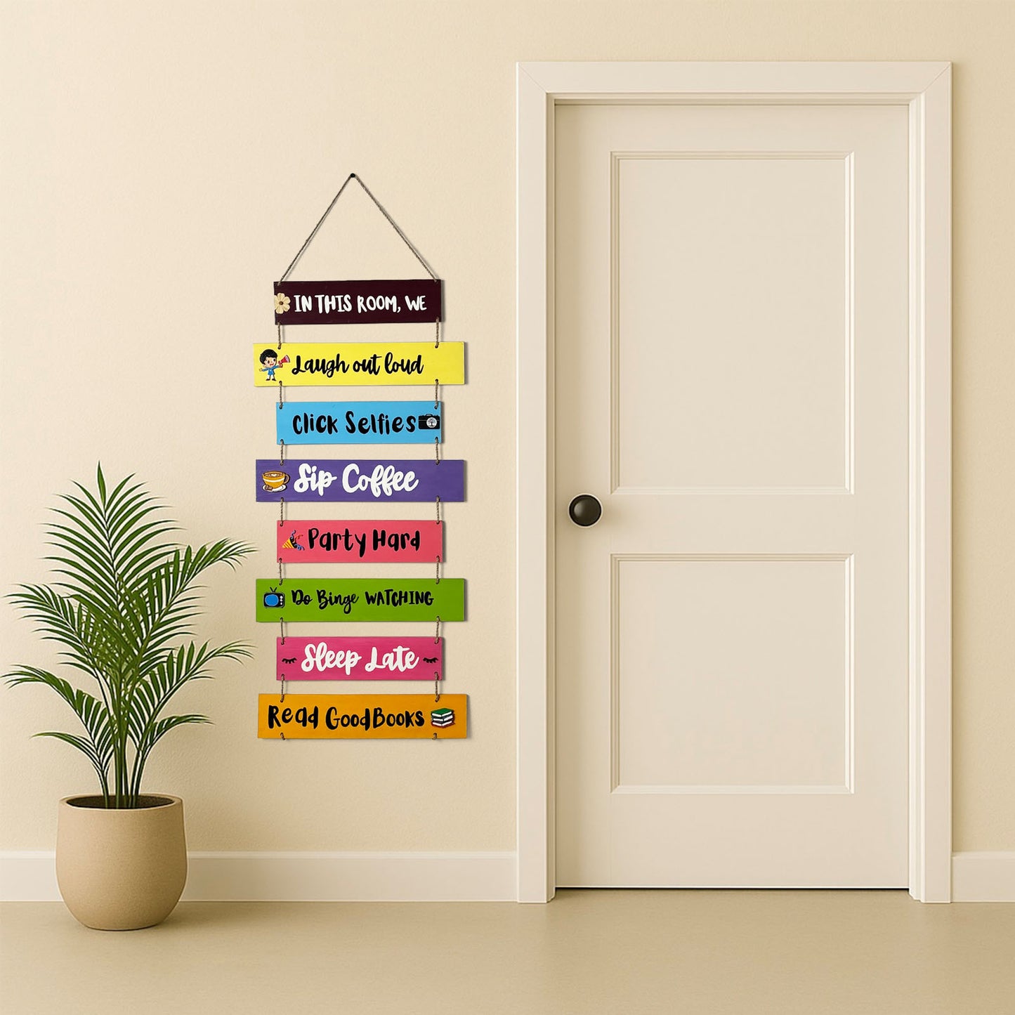 In This Room We Hand-Painted Wooden Plank Wall Hanging