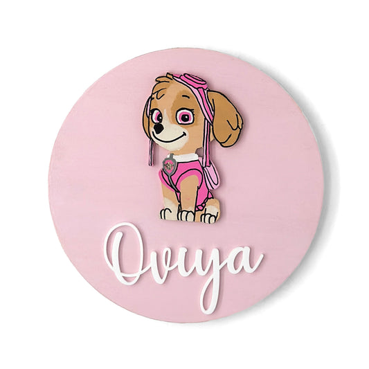 Paw Patrol Themed Hand-Painted Wooden Name Plate For Kids - Design 2