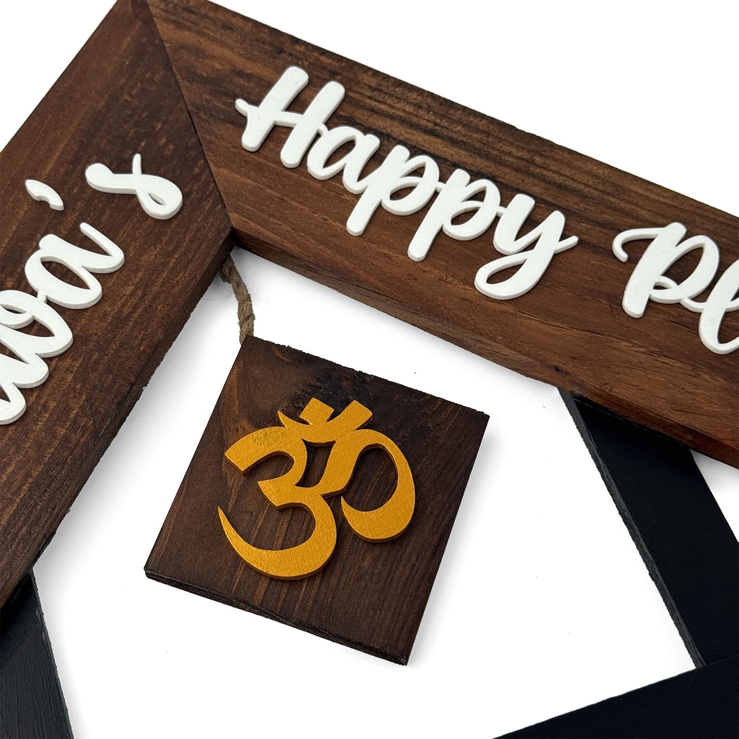 House With Roof And Double Plank Hand-Painted Wooden Hut-Shaped Name Plate For Home - Black & Wooden Finish