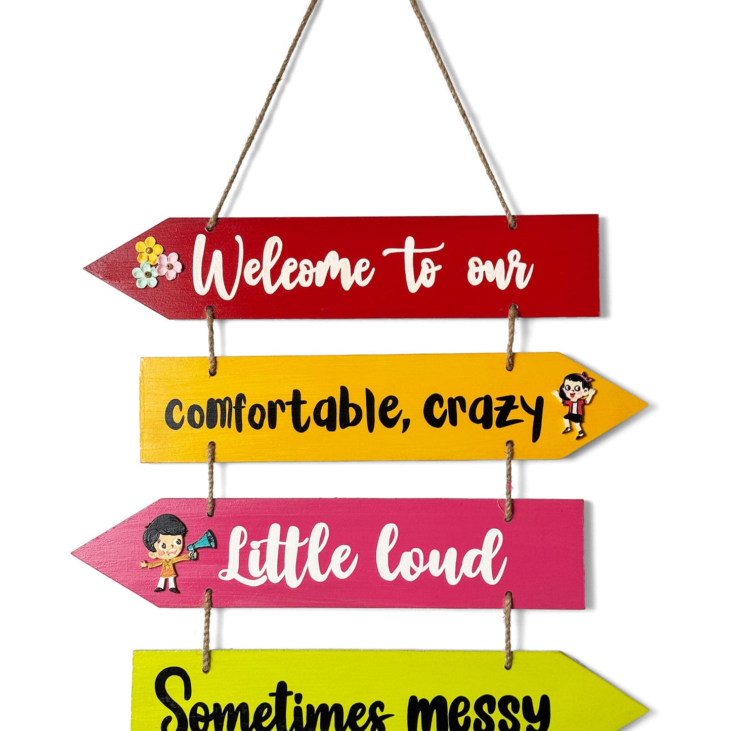 Welcome To Our Home Hand-Painted Wooden Arrow Plank Wall Hanging - Design 11