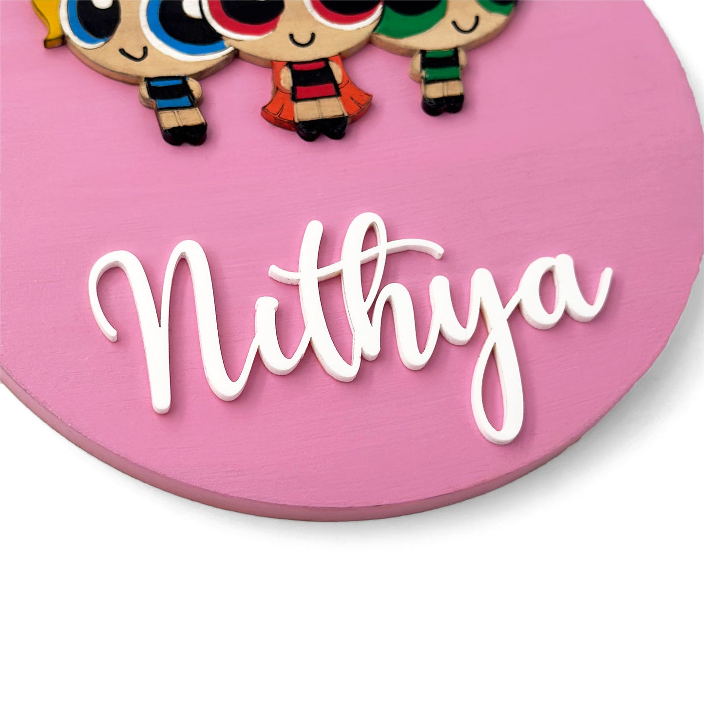 The Powerpuff Girls Themed Hand-Painted Wooden Name Plate For Kids