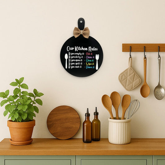 Our Kitchen Rules Hand-Painted Wooden Chopping Board Kitchen Wall Hanging - Black