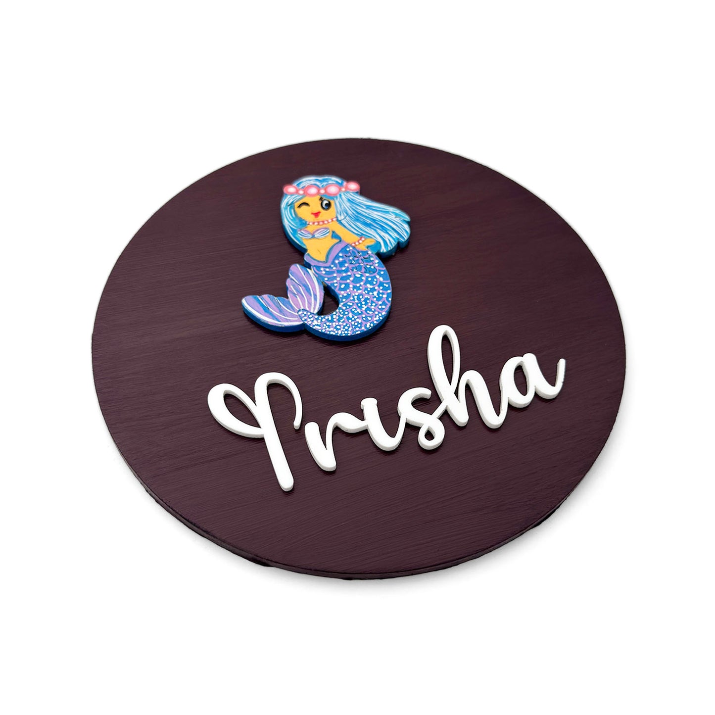 Mermaid Themed Hand-Painted Wooden Mini Kids Name Plate