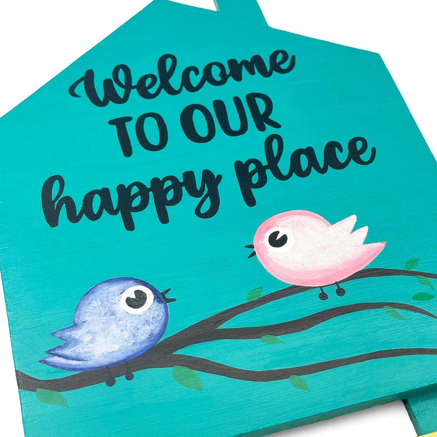 Birds Themed Hut-Shaped Hand-Painted Wooden Name Plate For Home - Hut & One Plank