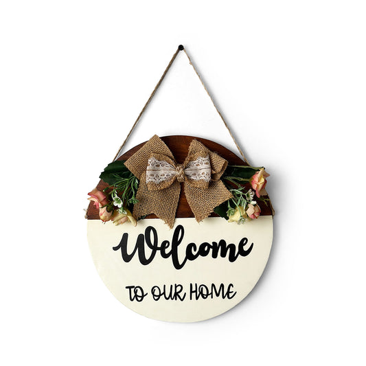 Welcome To Our Home Hand-Painted Wooden Door Hanger With Pink Flowers